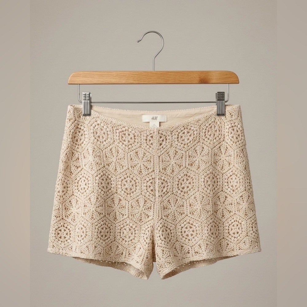 NWT• H&M Crochet Boho Shorts XXL Cream Conscious Choice Festival Ivory